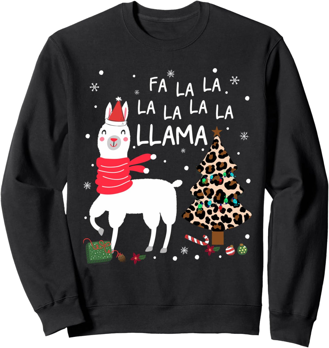 Fa La La Llama Leopard Christmas Tree Light Gift Sweatshirt
