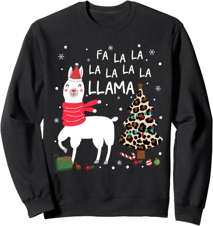 Fa La La Llama Leopard Christmas Tree Light Gift Sweatshirt