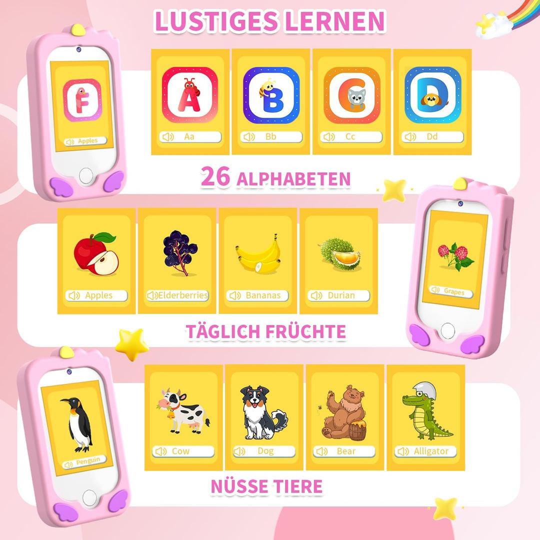 CHAKEYAKE Kinderkamera,Kinder Handy Smartphone Lernspielzeug,Kinder Kamera mit Dual Kamera 2.8" Touc