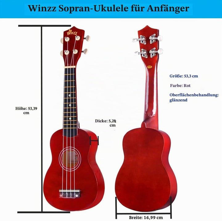 Winzz Sopran Ukulele Starter Kit für Anfänger mit Tasche, Clip-On Tuner, Zusätzlichen Saiten, Gurt,