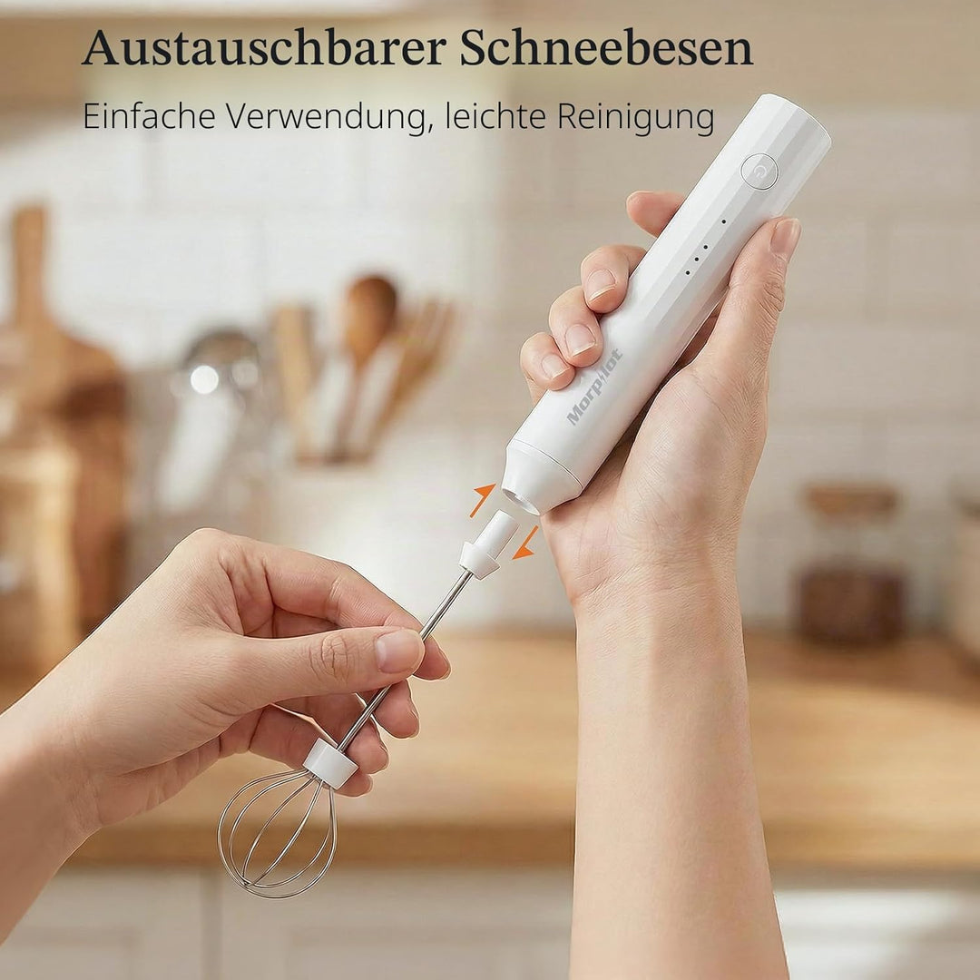Morpilot Milchaufschäumer Stab, Milchschäumer Elektrisch Wiederaufladbar, abnehmbarer Edelstahl Schn