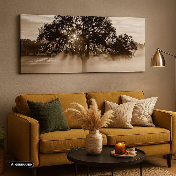 Panorama Bilder auf Leinwand 100x40cm Leinwandbild mit Rahmen Baum Feld Natur Gross Wanddeko Bild Sc