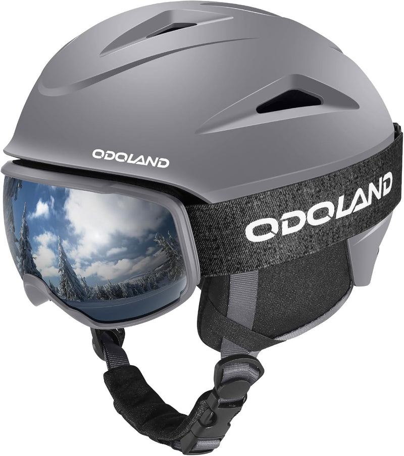 Odoland Skihelm mit Skibrille für Skifahren und Snowboard, Einstellbare Grössenverstellbar, mit Ohre