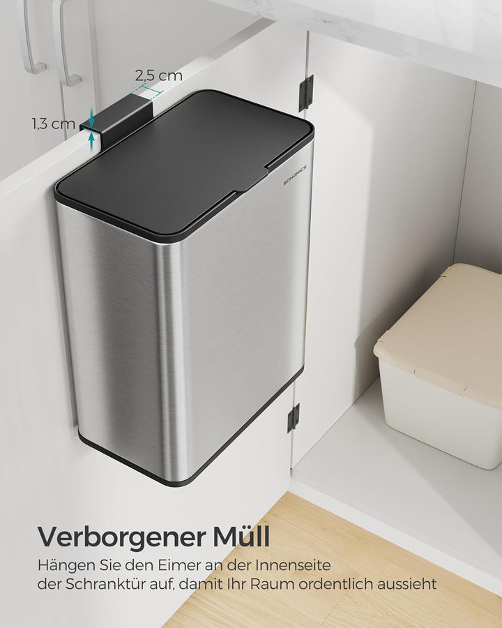 SONGMICS Mülleimer hängend, 8 L Komposteimer Küche, Stahl-Abfalleimer mit Deckel für Biomüll, mit Ha