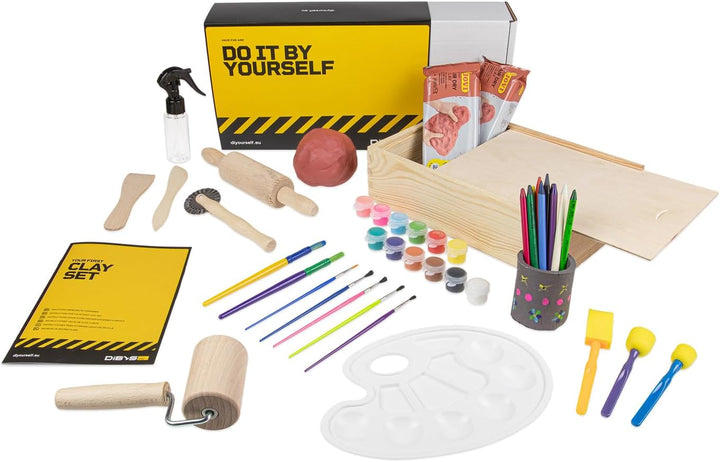 DIBYS Töpfer-Set für Kinder & Erwachsene | Mit Modellier-Werkzeug, Ton lufttrocknend & terracotta, F