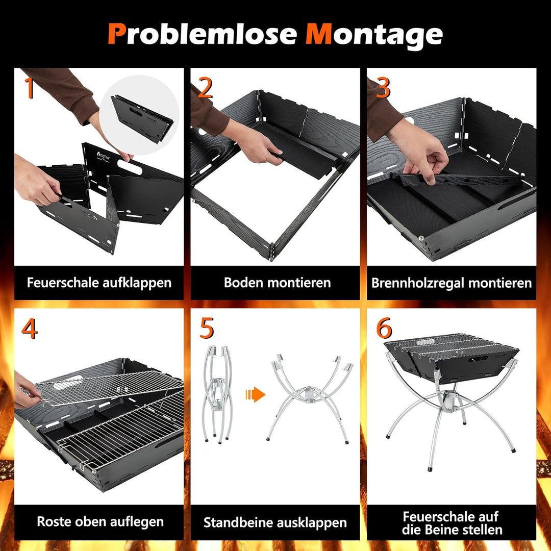 COSTWAY Campinggrill, 3-in-1-Feuerstelle für Brennholz & Holzkohle mit Edelstahlgrillrosten, tragbar