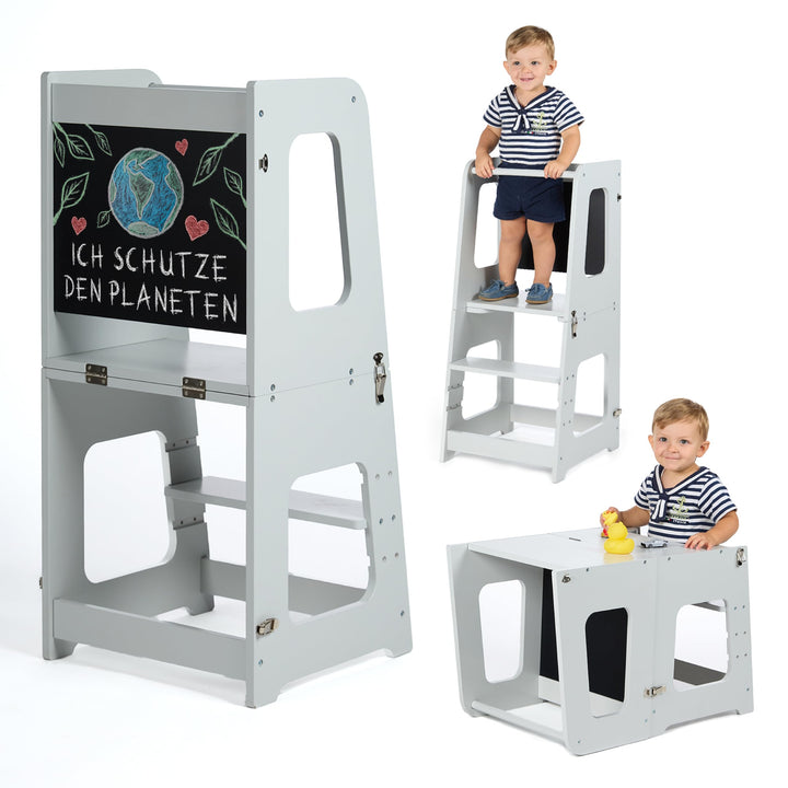 Montessori Lernturm ab 1 Jahr Klappbar Gross– 2-in-1 Premium Learning Tower & Tisch – Lernturm klapp