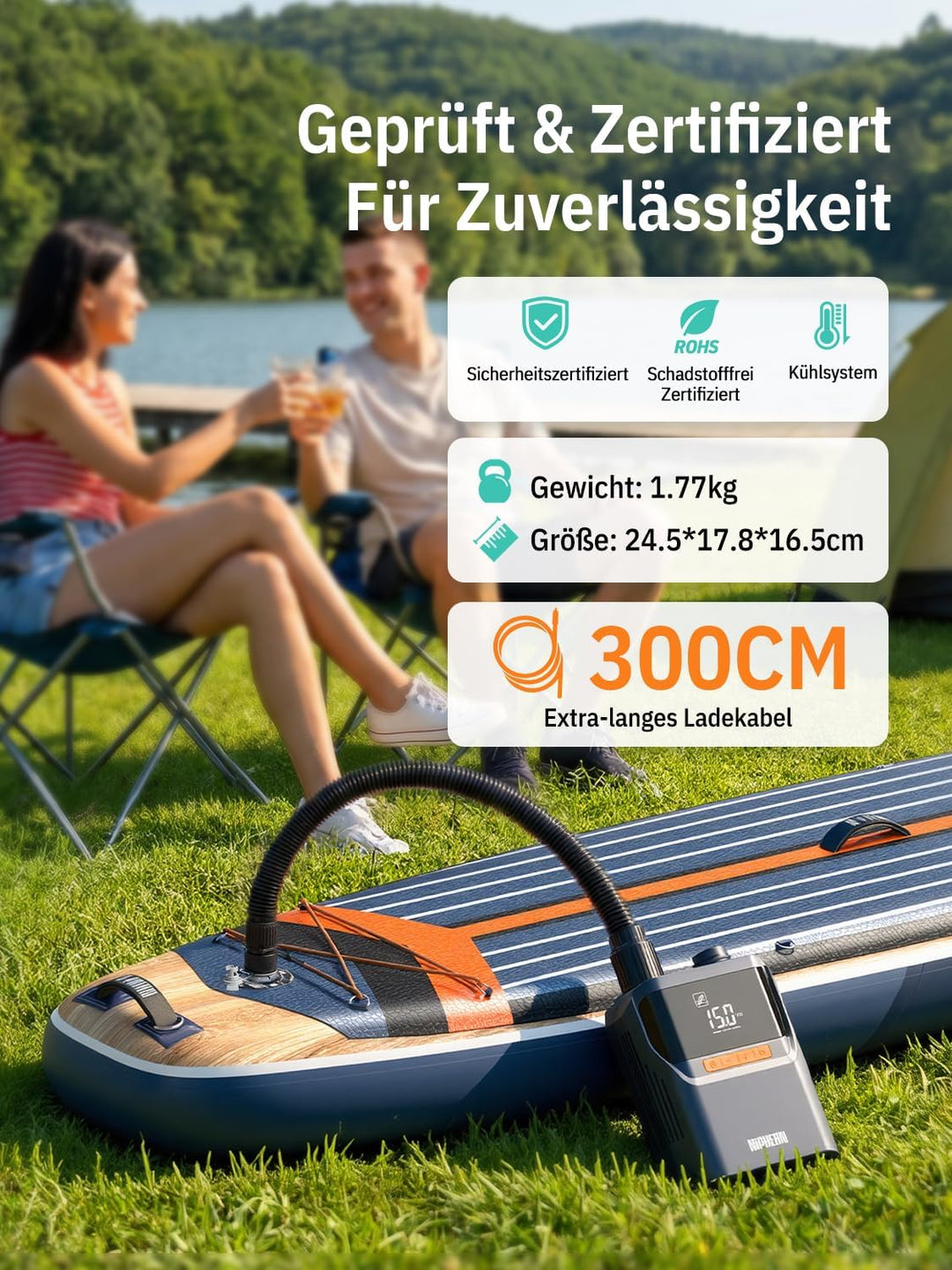 Niphean Elektrische Luftpumpe Akku, 50 PSI Luftpumpe Elektrisch für Autoreifen, Fahrrad, Luftmatratz