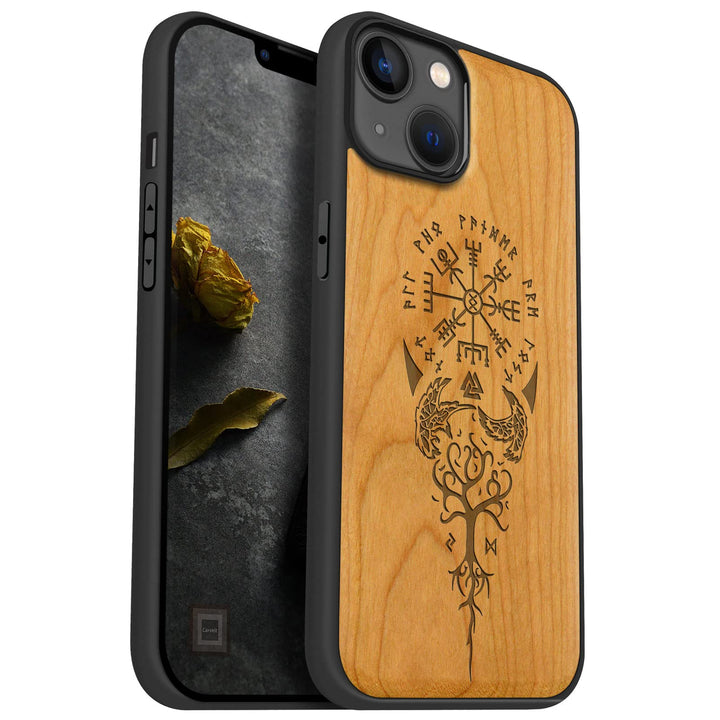 Carveit Magnetisch Hülle für iPhone 14 Plus [Elegante Kirschholz] [Weich TPU Stossstange] Stossfeste