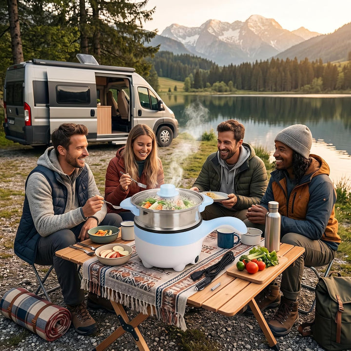 HEEPDD Tragbarer Elektrischer Auto-Kochtopf, 24 V, 2 L, Multifunktions-Pfanne mit Dampftopf aus Edel
