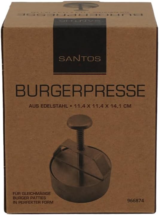 SANTOS Profi Burgerpresse Edelstahl – Patty-Presse für Ø 11 cm Burger, Flexible Dicke, einfache Hand