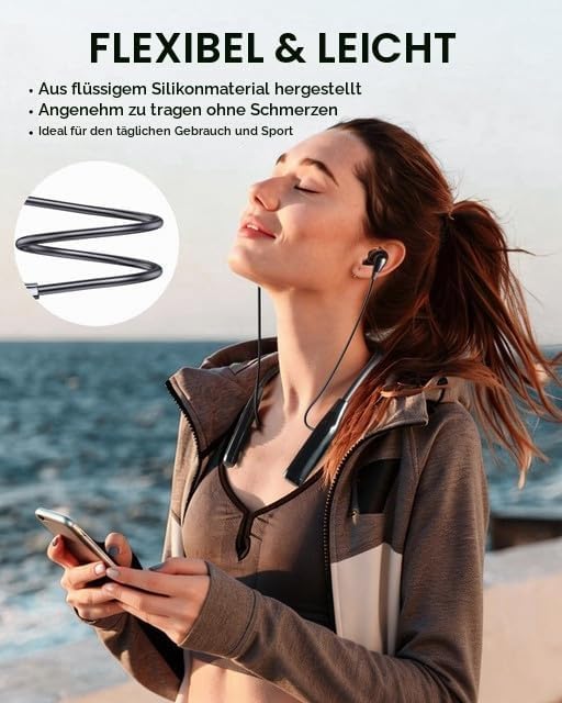 SOPPY Kopfhörer Bluetooth 5.4 Nackenband Sportkopfhörer mit 100 Std. Spielzeit, Kabellose Kopfhörer