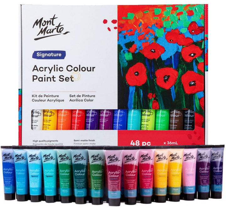 Mont Marte Acrylfarben Set Premium – 48 Stück, 36ml Tuben – Ideal für Acrylmalerei – Brillante Licht