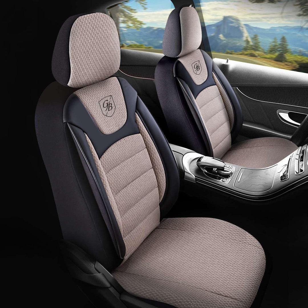 Autositzbezüge Universal für PKW & SUV – Premium Vordersitze Auto Sitzbezug aus Webstoff, Beige-Schw