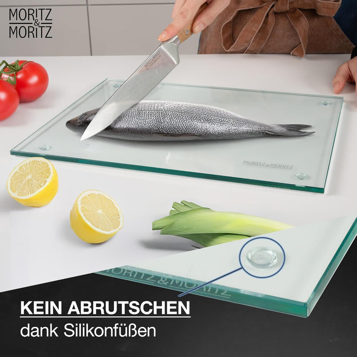 Moritz & Moritz Glasschneidebrett 40x30 cm - Kratzfestes & hygienisches Schneidebrett aus Sicherheit