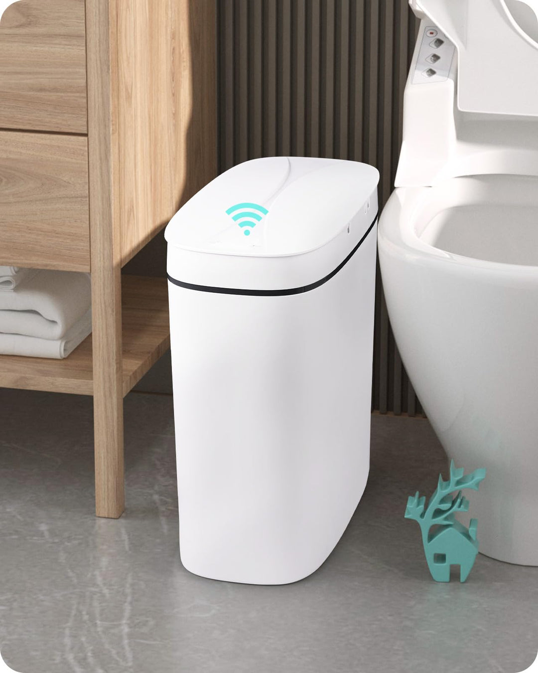 Baffect Bad Mülleimer Mit Sensor 9,5 L, Schmal Mit Deckel für Badezimmer, Automatisch für Die Küche,