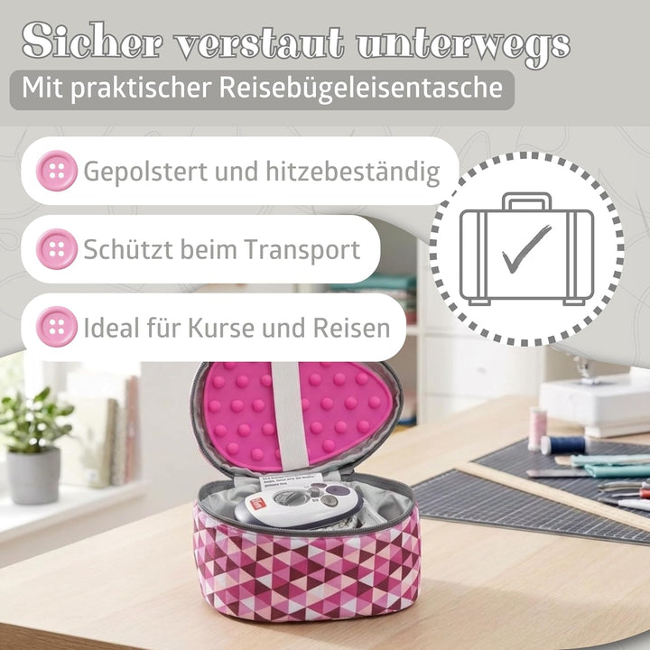 Semplix Bügelset 4-teilig mit Prym Mini-Dampfbügeleisen – Diamond Design mit Bügelunterlage, Silikon