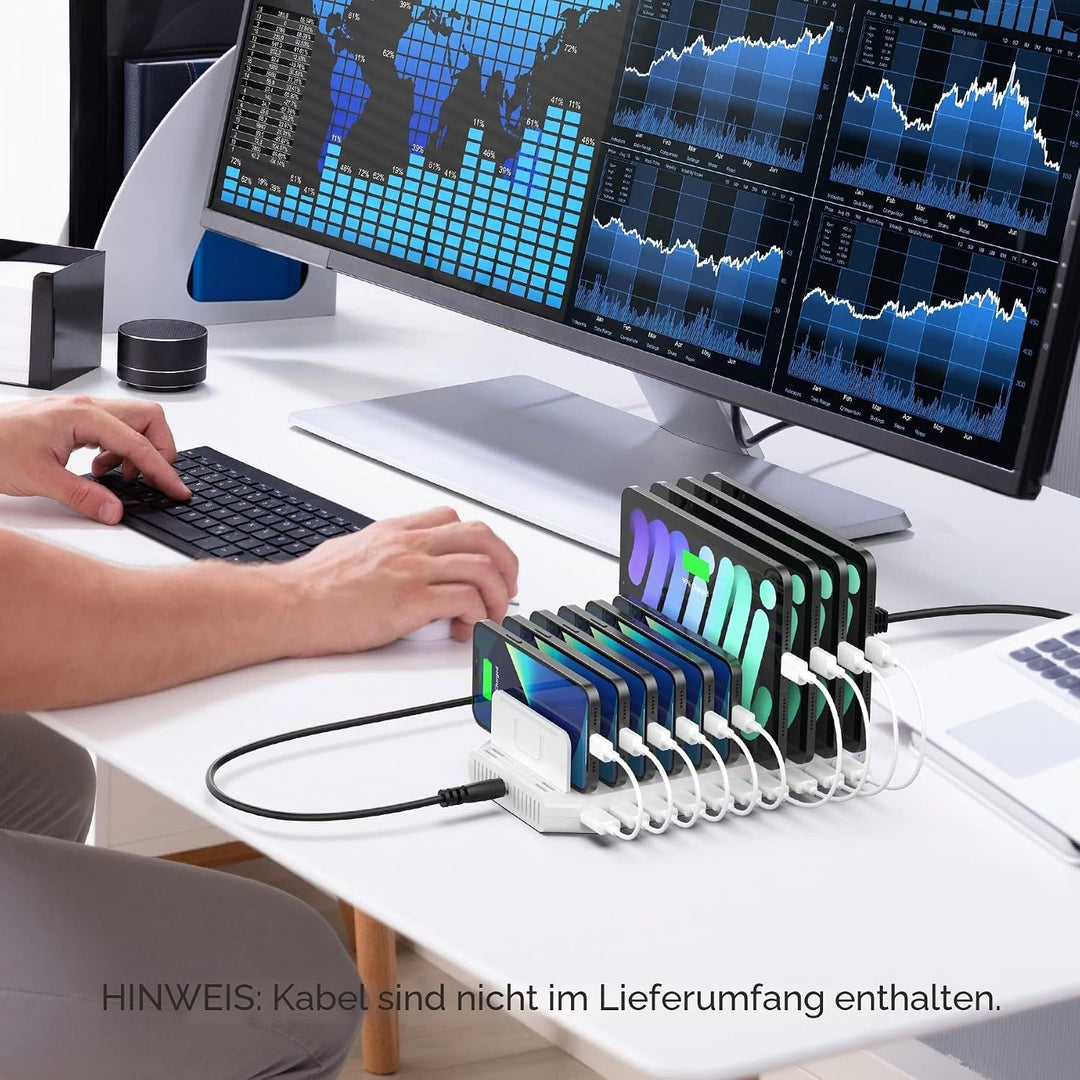 Unitek 96W 10 Ports USB Ladestation für mehrere Geräte mit 2*QC3.0 und Smart IC Organizer für Handys