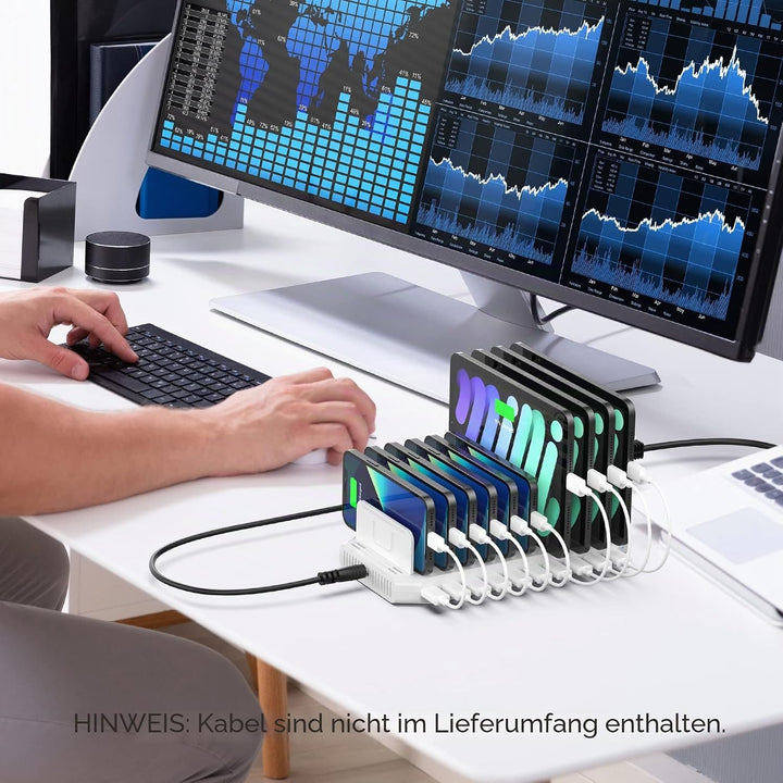 Unitek 96W 10 Ports USB Ladestation für mehrere Geräte mit 2*QC3.0 und Smart IC Organizer für Handys