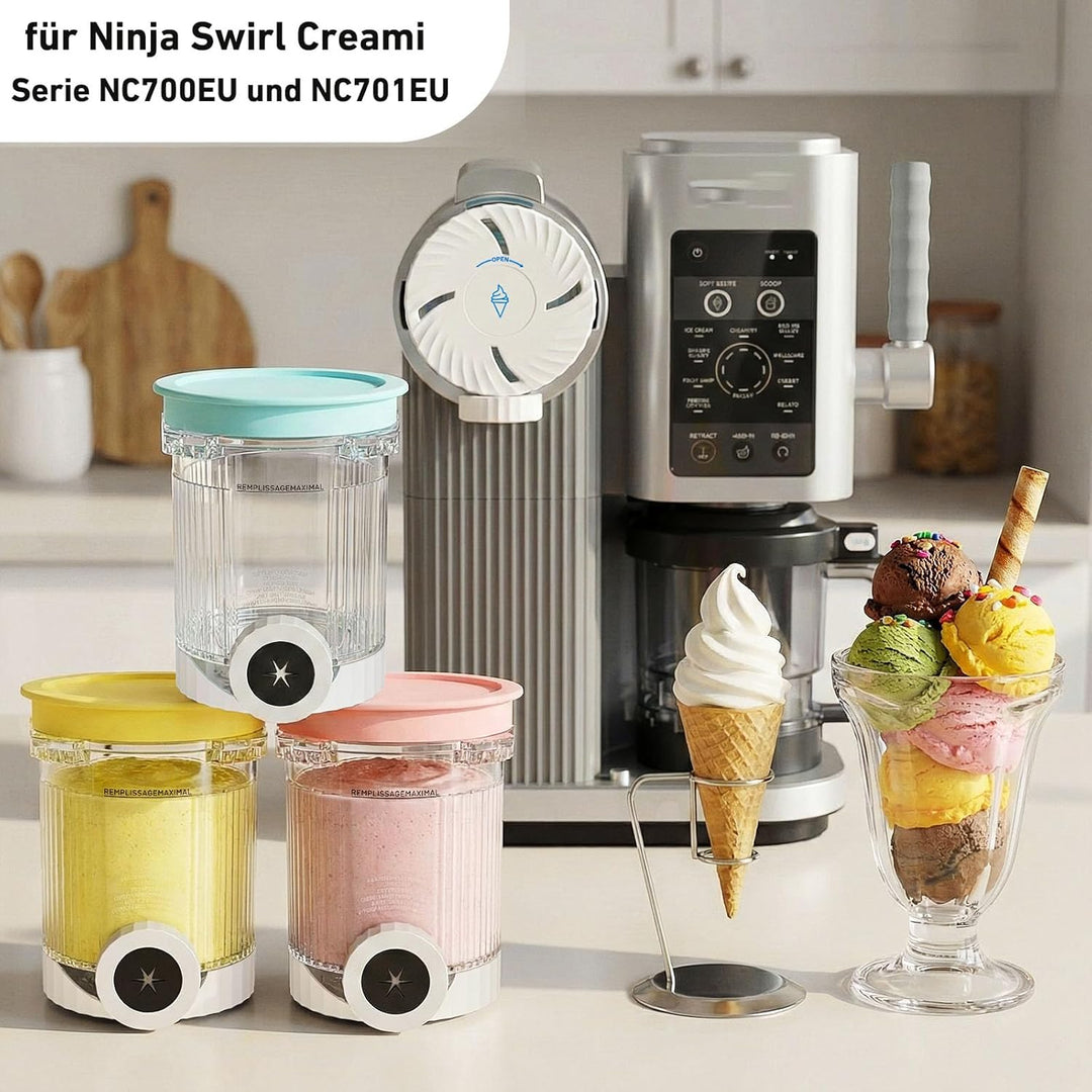 4 Stück Behälter mit Deckel für Ninja Swirl NC700 NC701, 480ml Eiscreme Eisbehälter für Ninja Creami