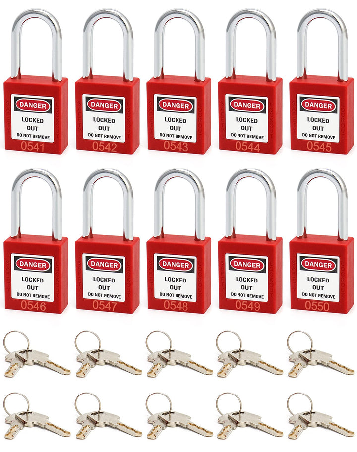 QWORK® Lockout Vorhängeschloss, 10Stk Vorhängeschlösser mit 20 Schlüssel, Rot, 38mm 10 PCS Stahl, 10