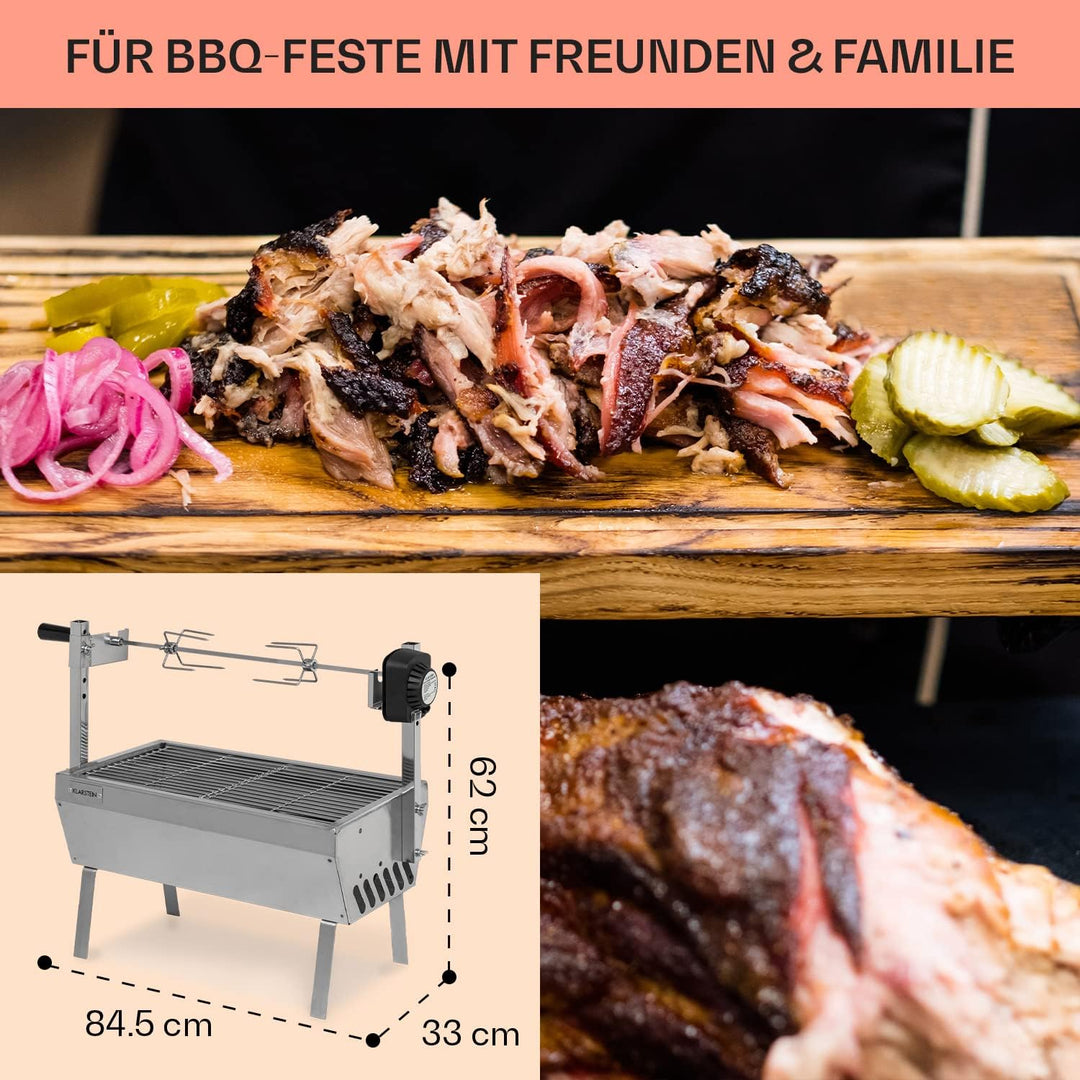 Klarstein 2-in-1 Rotisserie Grill mit Motor, Mini, mit Drehspiess, Elektrischer Spiessgrill für Hähn