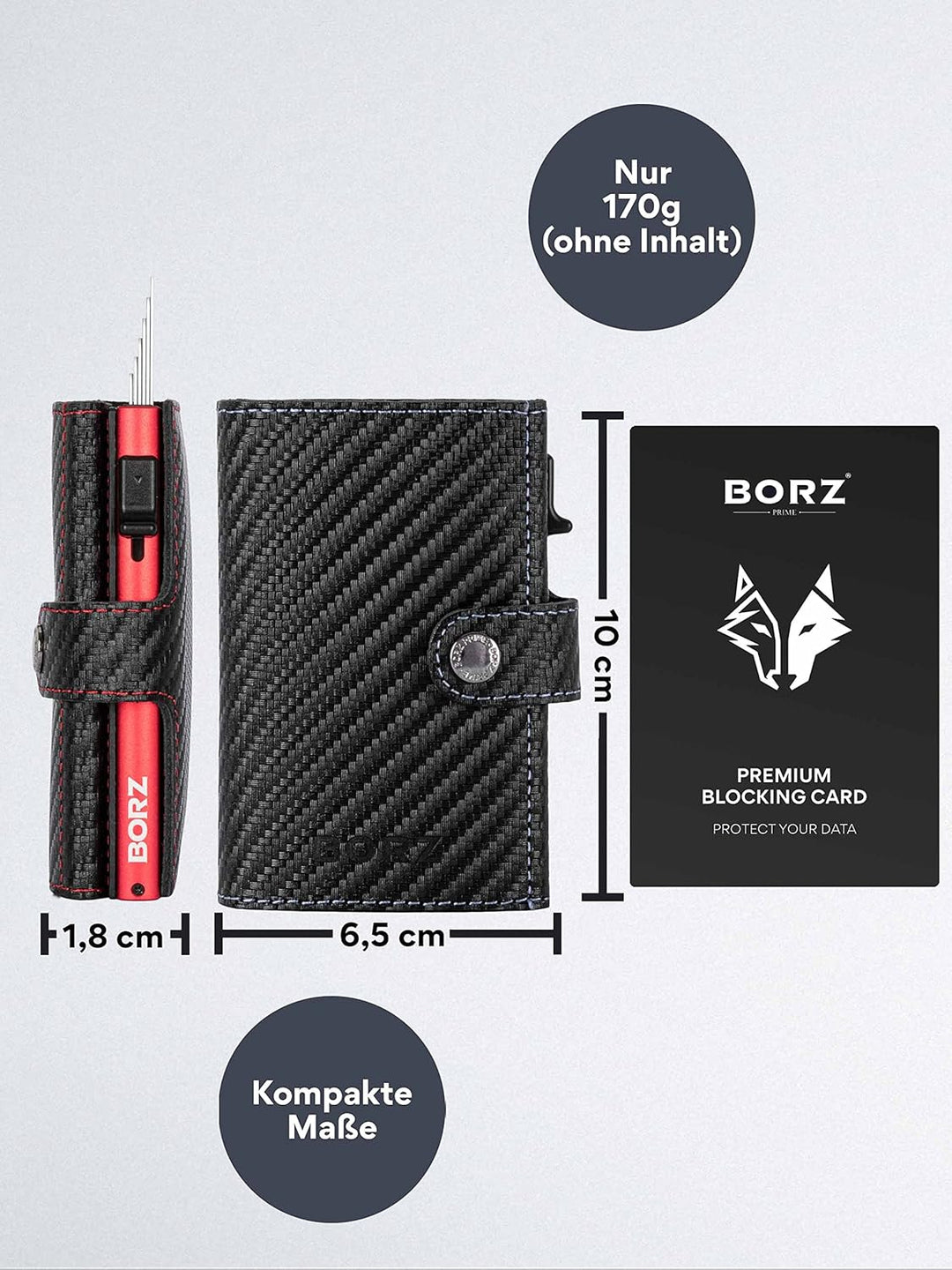 BORZ Prime Limited Kartenetui mit Münzfach für AirTag I Digitale Visitenkarte I Slim Wallet RFID Sch