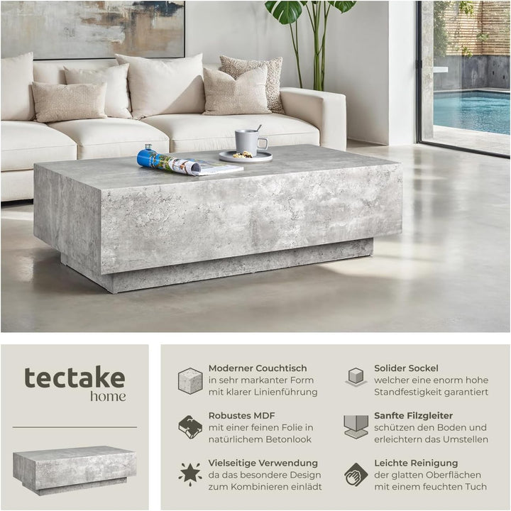 tectake® Couch Tisch, Room Decor in Beton Optik, Tisch Wohnzimmer, moderner Couchtisch, Beistelltisc