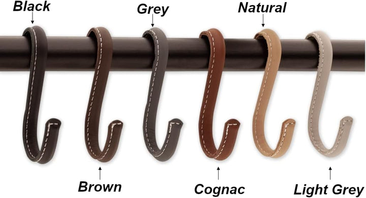 Brute Strength - S-Haken mit Vollnarbenleder umwickelt - 12 Stück - Hellgrau - 10 cm Edelstahl-Metal