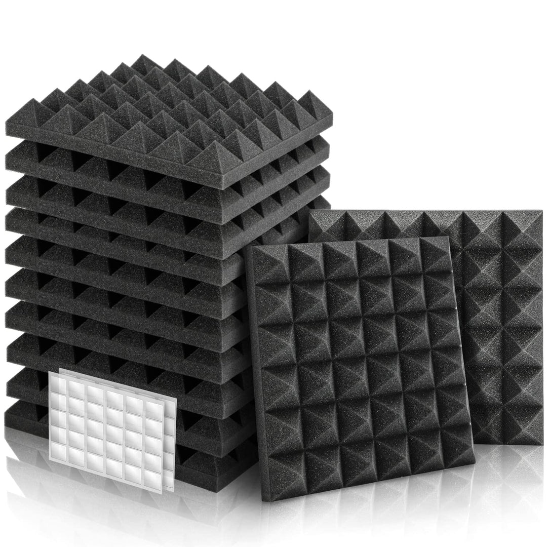 Akustikschaumstoff, 12 Stück Schaumstoff Pyramiden mit Doppelseitiger Aufkleber, 30 x 30 x 5 cm, Pod