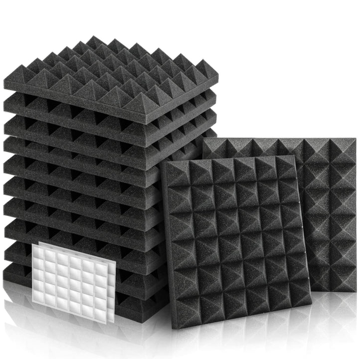 Akustikschaumstoff, 12 Stück Schaumstoff Pyramiden mit Doppelseitiger Aufkleber, 30 x 30 x 5 cm, Pod