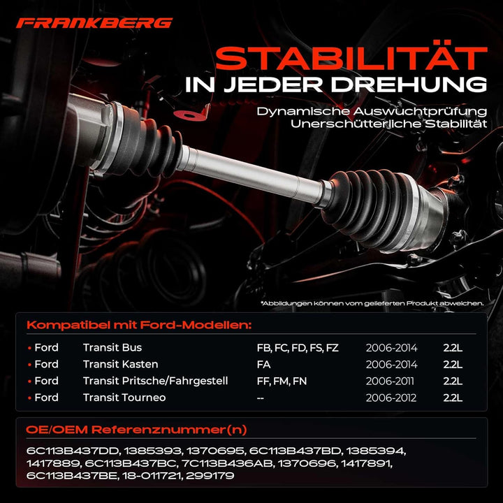 Frankberg Antriebswelle Vorne Links Kompatibel mit Transit FB FC FD FS FZ FF FM FN 2.2L 2006-2014 Tr