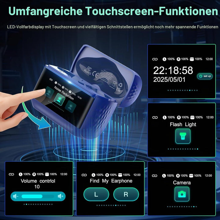 ZYHKON Bluetooth Kopfhörer mit Touchscreen, In Ear Kopfhörer Kabellos Bluetooth 5.4 mit ANC/ENC Mic