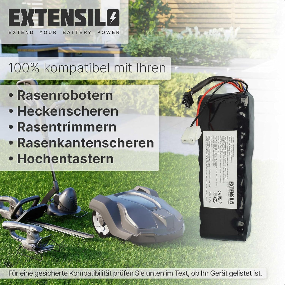 EXTENSILO Akku Ersatz für BAT6000A, BAT6000C, BAT6001B, MRK6103A, MRK6105A für Rasenroboter Rasenmäh