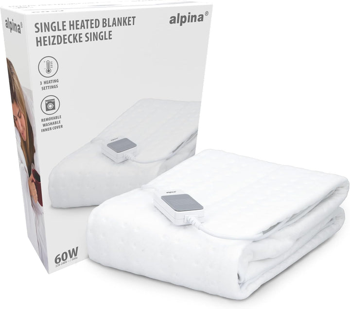 alpina Heizdecke - Wärmedecke 80 x 150CM - Wärmeunterbett 60W - Beheizbare Decke mit 3 Wärme-Einstel