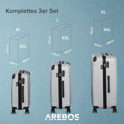 Arebos 3tlg. Hartschalenkofferset I ABS-Hartschale I Trolley Kofferset I Reisekoffer mit Teleskopgri