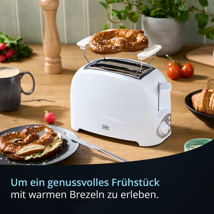 KHG Toaster TO-755 W | Toaster 2 Scheiben Weiss 750 W | mit Brötchenaufsatz, 7 Bräunungsstufen mit B
