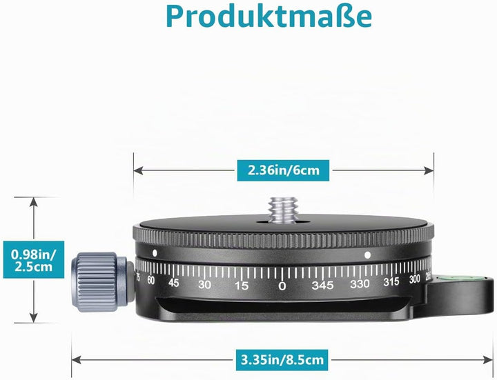 Neewer Kamera-Panorama-Schwenkfuss mit Stilplatte, 3/8-Zoll-Schraube, Aluminiumlegierung, Panorama-K