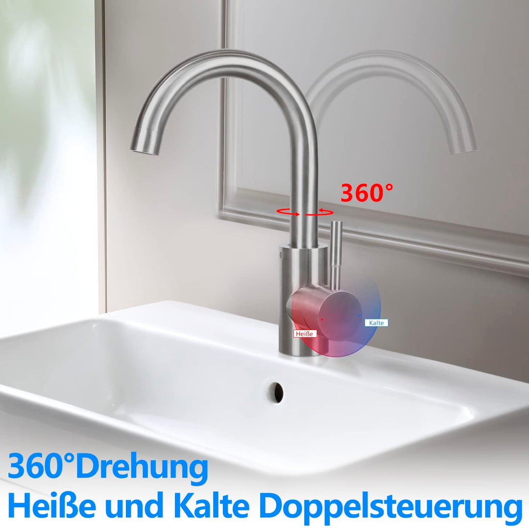 Mursche Wasserhahn Bad Waschtischarmatur Waschbecken - Armatur 360°Drehbar Kaltwasserhahn Hochdruck