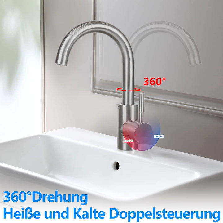 Mursche Wasserhahn Bad Waschtischarmatur Waschbecken - Armatur 360°Drehbar Kaltwasserhahn Hochdruck