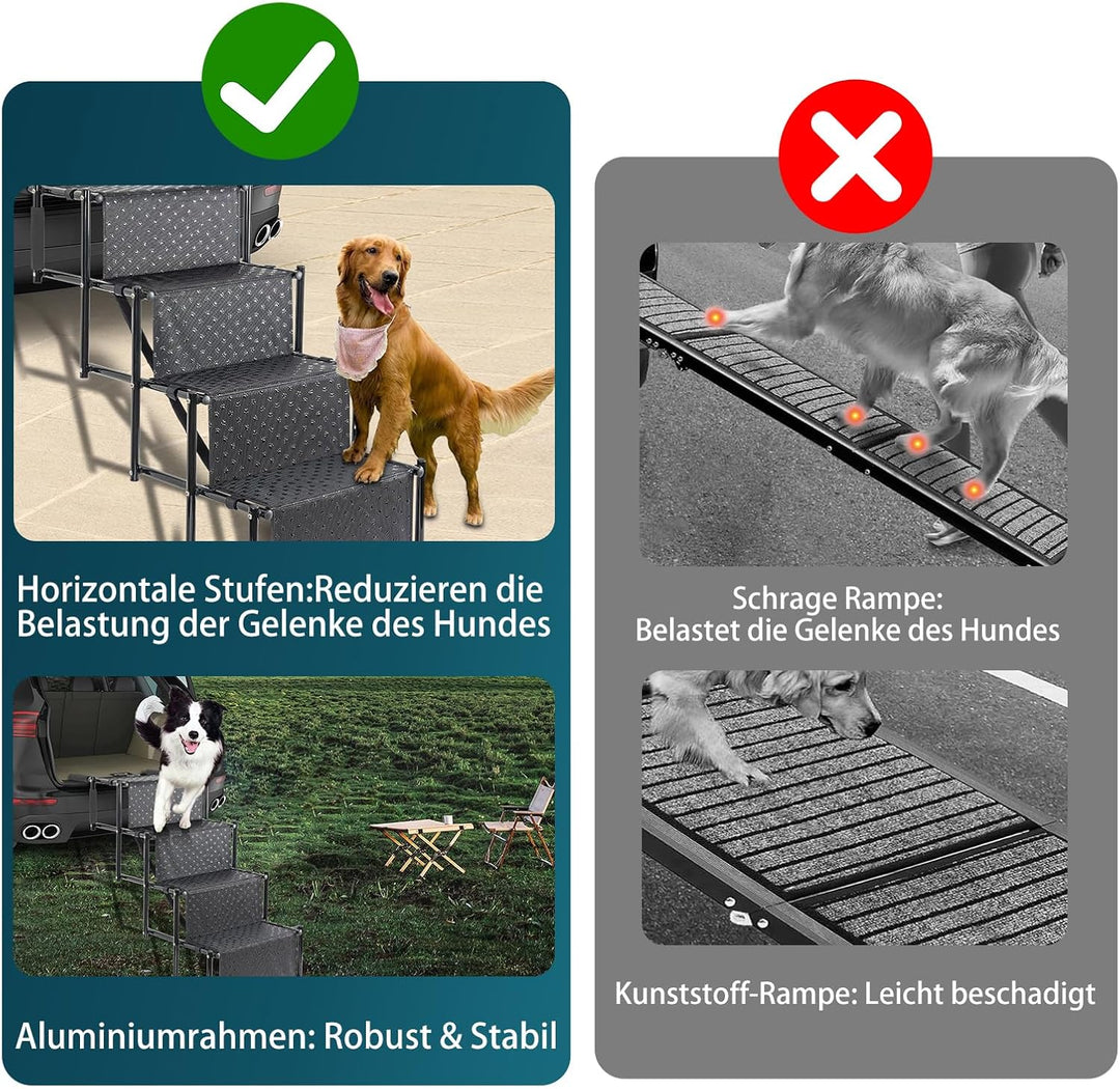 OUUTMEE 4-stufige Hunde-Autotreppe, Klappbar Hunderampe mit Rutschfester Oberfläche, Hundetreppe für