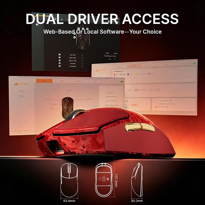 ATTACK SHARK RS3 Ultra Kabellose Gaming Maus, PAW3955MAX Sensor, Nordic 54L15 Chip, Kohlefaser, 8K P