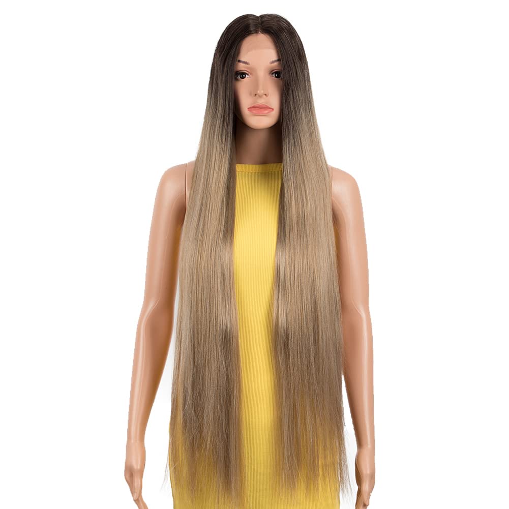 DÉBUT Lace Front Perücke Super lange Glatte Perücke für Damen 95 cm 260g Kunsthaar Hitzebeständige F