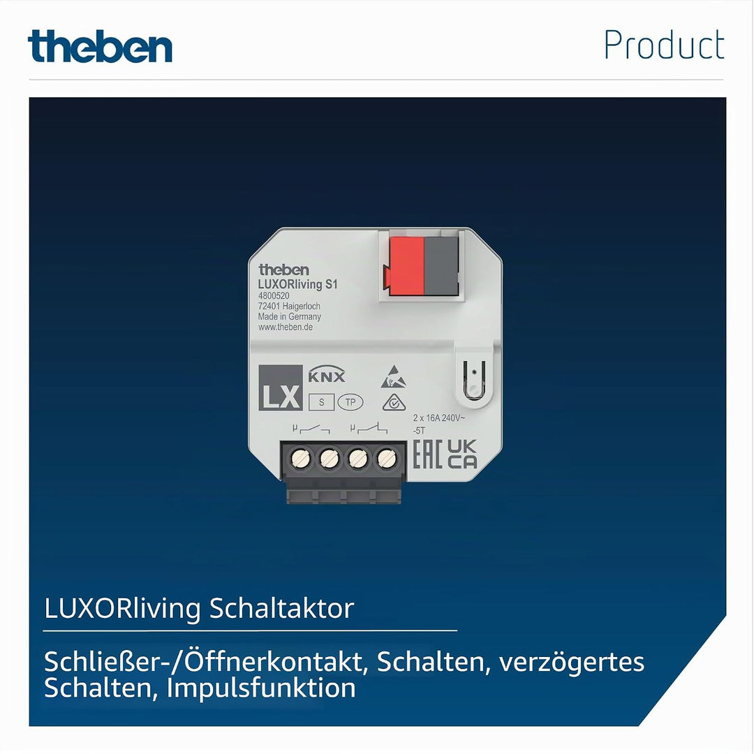 Theben 4800520 LUXORliving S1-1-fach UP-Schaltaktor - Öffner/Schliesser - Schalten - Verzögerung - I