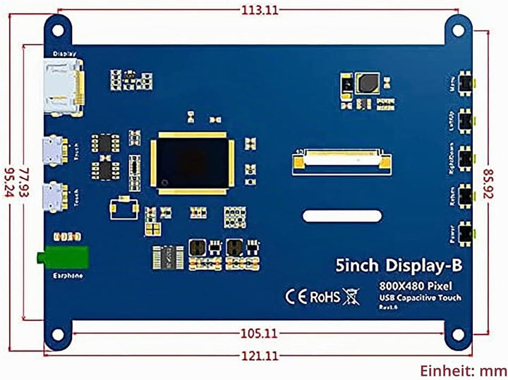 ELECROW Mini Monitor für Raspberry Pi, 5-Zoll HD Touchscreen Monitor 800x480 Kompatibel mit Raspberr