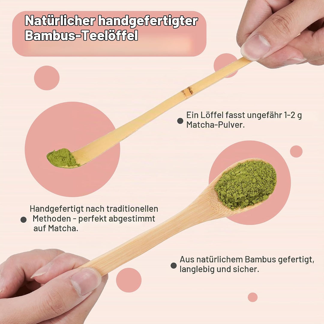 Premium Matcha Set 7-teilig – Exklusives Teezeremonie-Set mit Bambus-Chasen (Besen),Rosa Keramik-Sch
