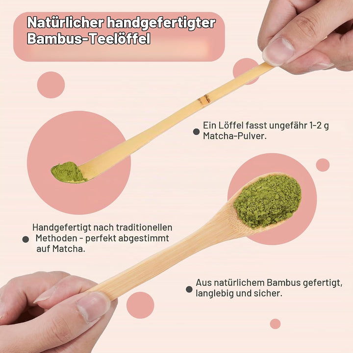 Premium Matcha Set 7-teilig – Exklusives Teezeremonie-Set mit Bambus-Chasen (Besen),Rosa Keramik-Sch