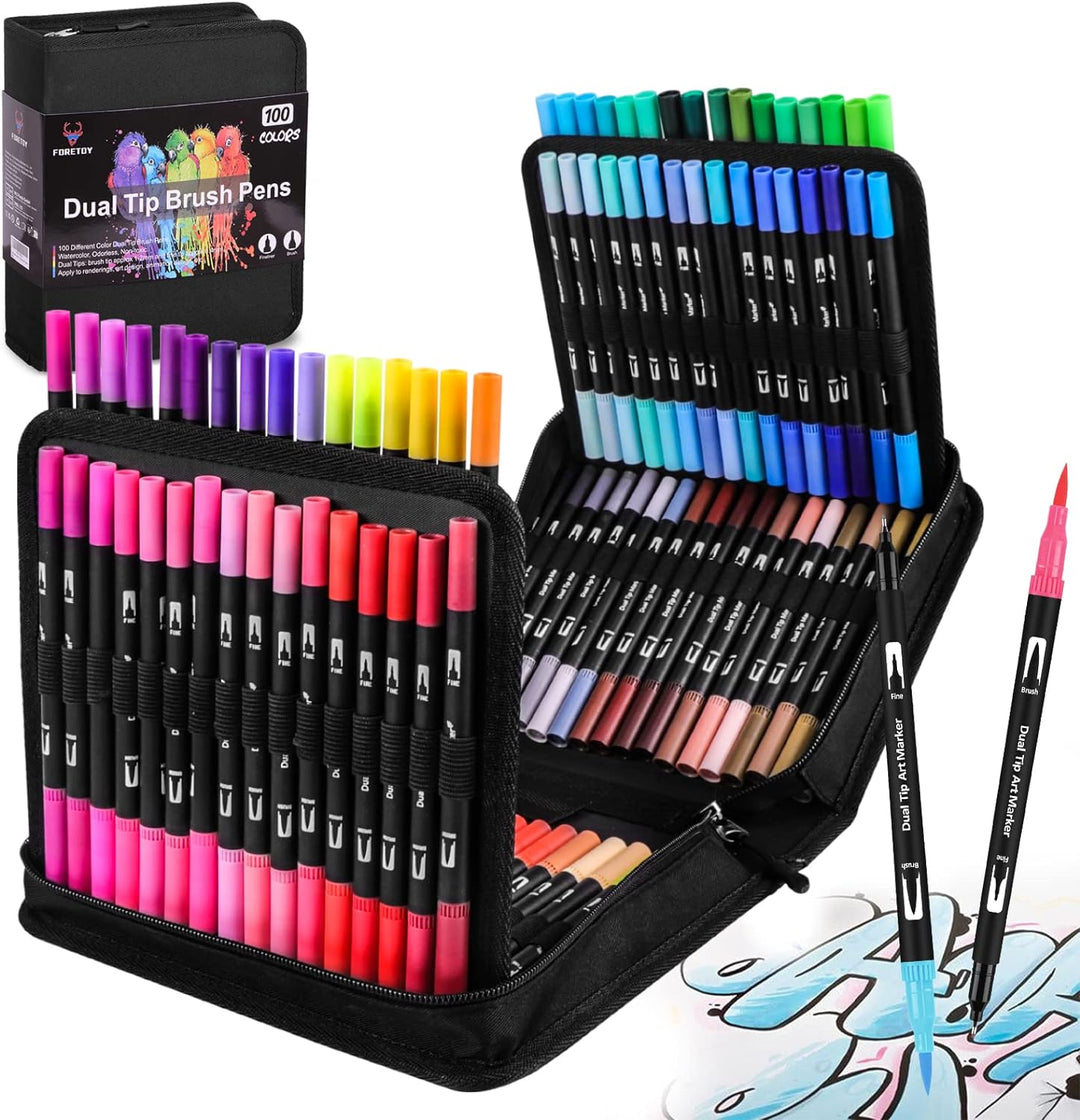 FORETOY Dual Brush Pen Set, 100 Farben Filzstifte Dicke und Dünne Pinselstifte Für Kinder Erwachsene