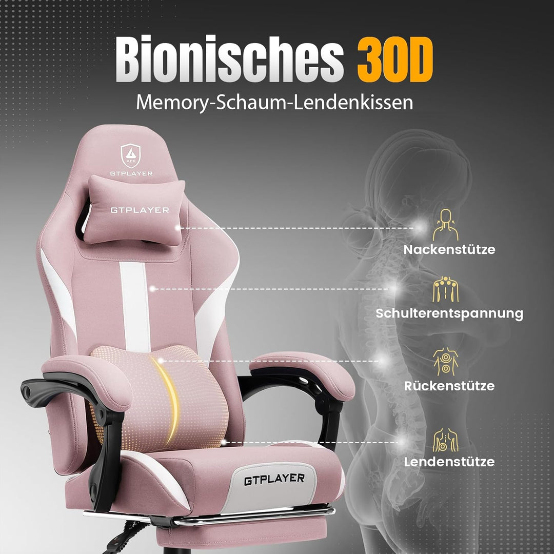 GTPLAYER Gaming Stuhl, Gamer Stuhl, Atmungsaktiver Bürostuhl aus Hochwertigem Stoff, Ergonomischer P