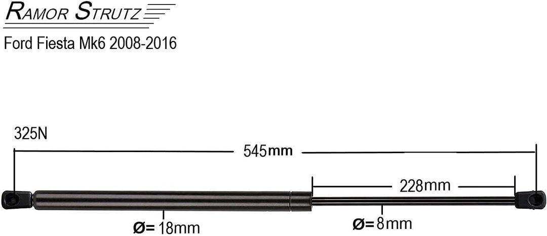 2x Gasfeder Dämpfer Heckklappe Kompatibel mit Ford Fiesta mk6 2008-2017. Gasdruckfeder Heckklappendä